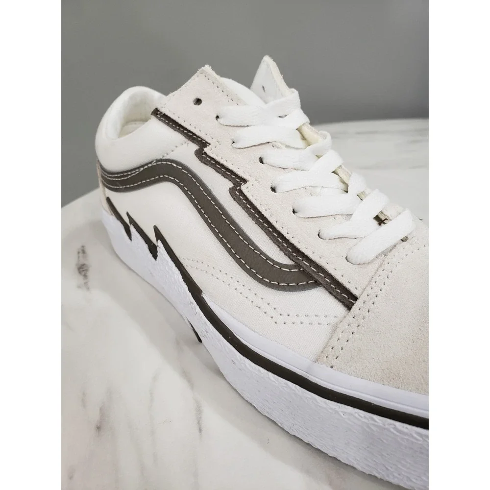 NO BOX -‎ VANS Old Skool Bolt Suede Canvas White & Gray Olive Gum / Men's Size 9